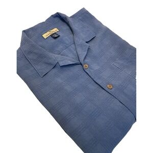 Tommy Bahama XL 100% Silk Short Sleeve Button Up Shirt Blue Camp Beach Tropical